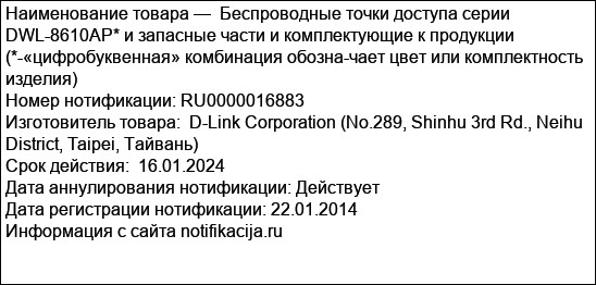 Беспроводные точки доступа серии DWL-8610AP* и запасные части и комплектующие к продукции (*-«цифробуквенная» комбинация обозна-чает цвет или комплектность изделия)