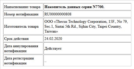 Накопитель данных серии N7700.