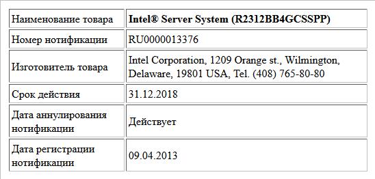 Intel® Server System (R2312BB4GCSSPP)