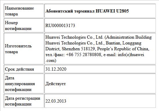 Абонентский терминал HUAWEI U2805