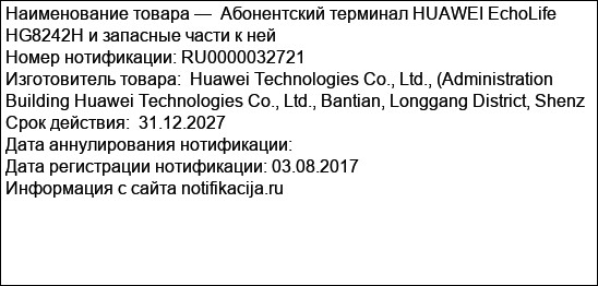Абонентский терминал HUAWEI EchoLife HG8242H и запасные части к ней