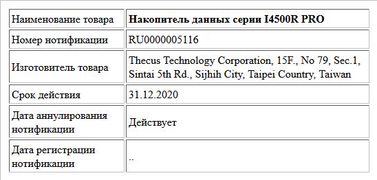 Накопитель данных серии I4500R PRO