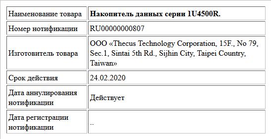 Накопитель данных серии 1U4500R.