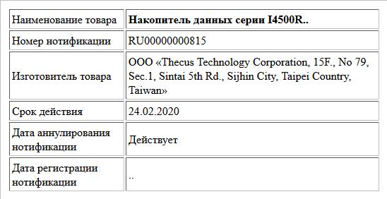 Накопитель данных серии I4500R..