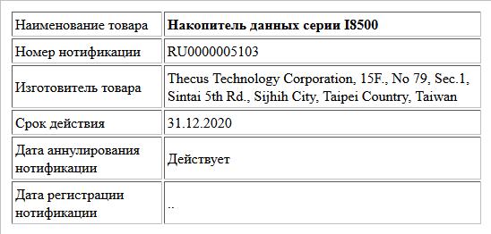 Накопитель данных серии I8500
