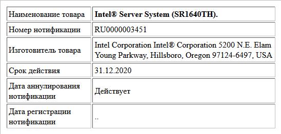 Intel® Server System (SR1640TH).